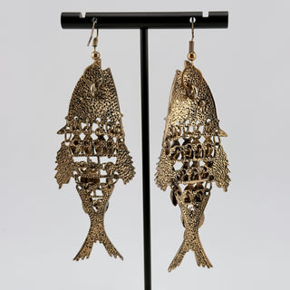 Gold Tone Articulating Fish Earrings