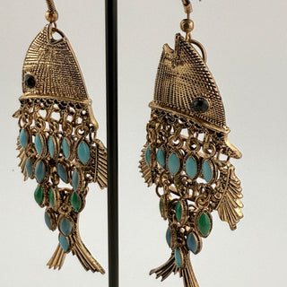 Gold Tone Articulating Fish Earrings