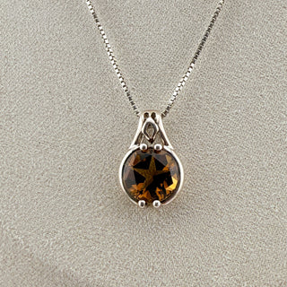 Sterling Silver Pendant Necklace with Faceted Smoky Quartz
