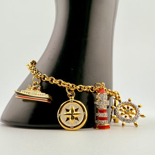 Vintage Danbury Mint Nautical Goldtone Enamel Crystal Bracelet
