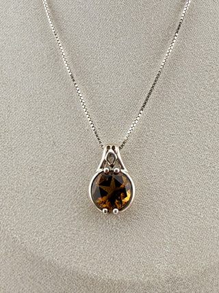 Sterling Silver Pendant Necklace with Faceted Smoky Quartz