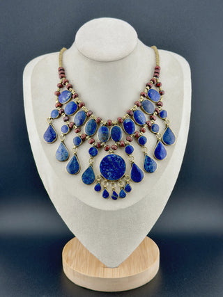 Vintage Fabulous Sterling Silver Lapis Lazuli Festoon 104.4 Gram Necklace