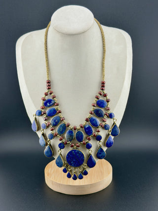 Vintage Fabulous Sterling Silver Lapis Lazuli Festoon 104.4 Gram Necklace