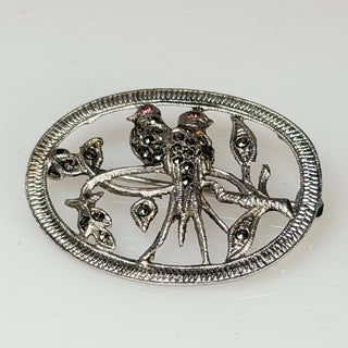 Sterling Marcasite Lovebirds Brooch