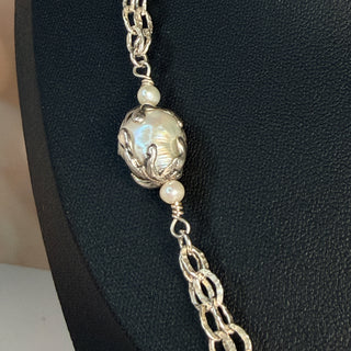 Sterling Silver Nest-Link Necklace with Baroque Pearls - 24"