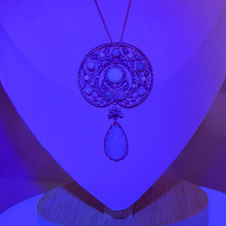 Gold Vermeil Diamond and Ethiopian Opal Filigree Pendant Necklace