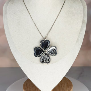 Convertible 4-Frame Sterling Heart-to-Clover Locket Necklace