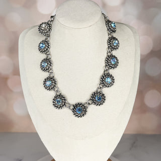 Mid-Century Blue Crystal Wreath Necklace