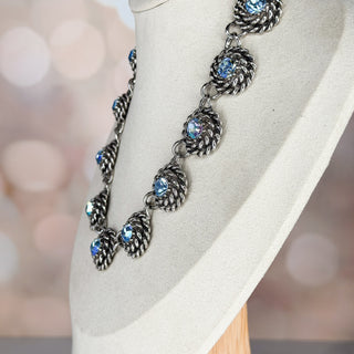 Mid-Century Blue Crystal Wreath Necklace