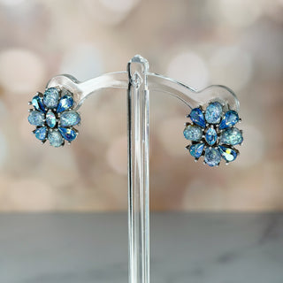 Rare Signed Trifari Blue Aurora Floral Earrings