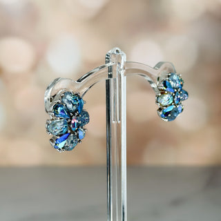 Rare Signed Trifari Blue Aurora Floral Earrings