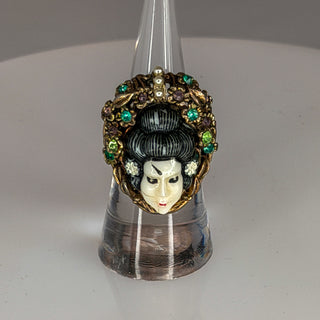 Rare Vintage Geisha Mask Ring with Rhinestones