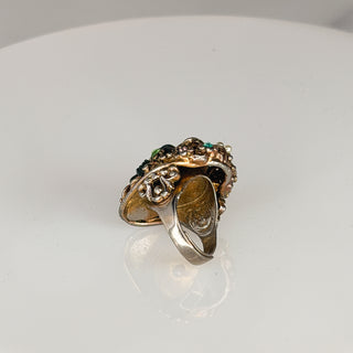 Rare Vintage Geisha Mask Ring with Rhinestones