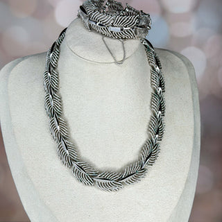 Trifari Silver Leaf Necklace & Bracelet Set