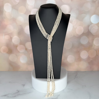 Multi-Strand Faux Pearl Lariat Necklace