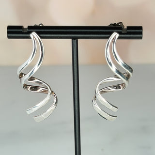 Sterling Modernist Spiral Hoop Earrings
