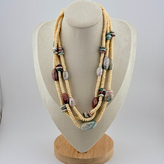 Three-Strand Heishi and Jasper Necklace in Earthy Neutrals
