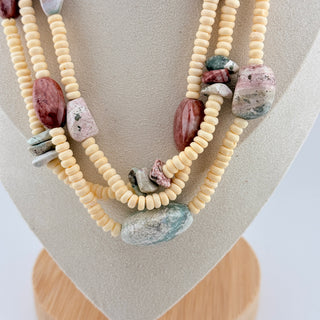 Three-Strand Heishi and Jasper Necklace in Earthy Neutrals