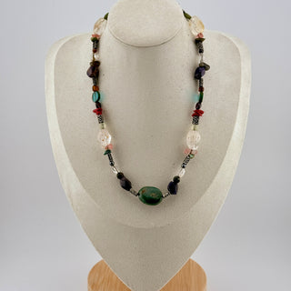Artisan Multi-Gemstone Necklace with Etched Silver Accents