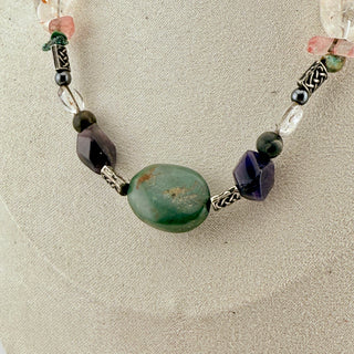 Artisan Multi-Gemstone Necklace with Etched Silver Accents