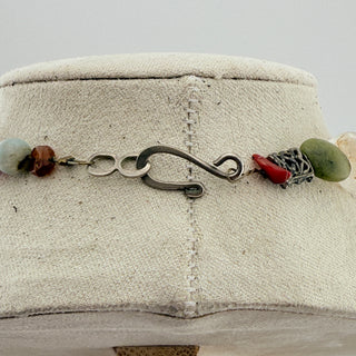 Artisan Multi-Gemstone Necklace with Etched Silver Accents