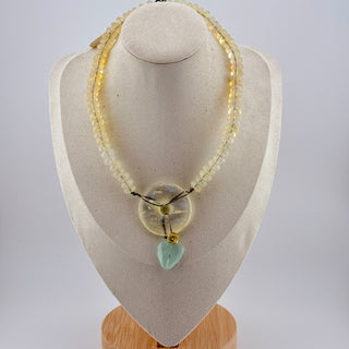 Artisan Opalite Collar Necklace with Green Chalcedony Drop and Faceted Gem Accent