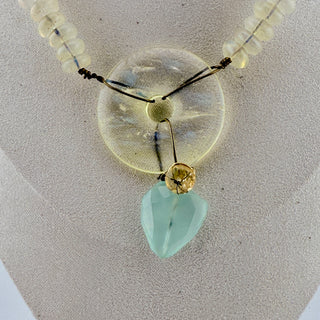 Artisan Opalite Collar Necklace with Green Chalcedony Drop and Faceted Gem Accent