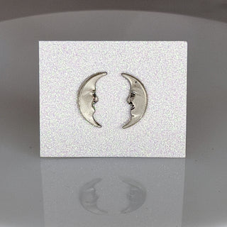 Sterling Crescent Moon Face Earrings