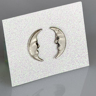 Sterling Crescent Moon Face Earrings