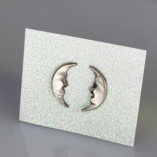 Sterling Crescent Moon Face Earrings