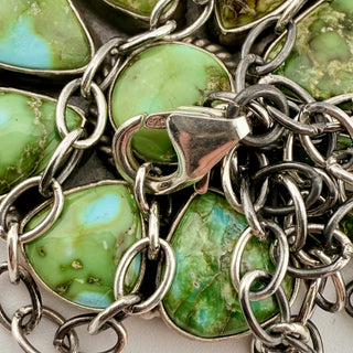 Sterling Green Turquoise Cluster Flower Pendant Necklace