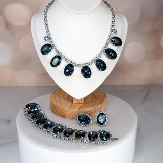 Vintage Sapphire Blue Rhinestone Parure (Necklace, Bracelet & Earrings)
