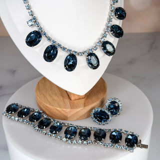 Vintage Sapphire Blue Rhinestone Parure (Necklace, Bracelet & Earrings)