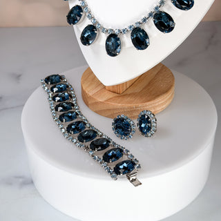 Vintage Sapphire Blue Rhinestone Parure (Necklace, Bracelet & Earrings)