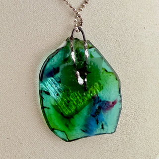 Sterling Silver Chain with Artisan Dichroic Glass Pendant