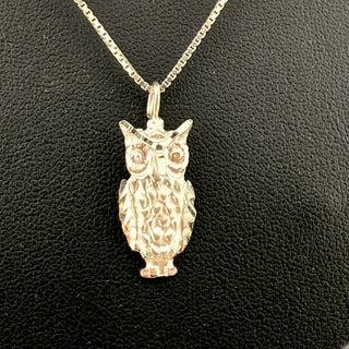 Sterling Silver Owl Pendant Necklace on 16 Inch Box Chain