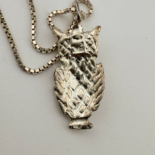 Sterling Silver Owl Pendant Necklace on 16 Inch Box Chain