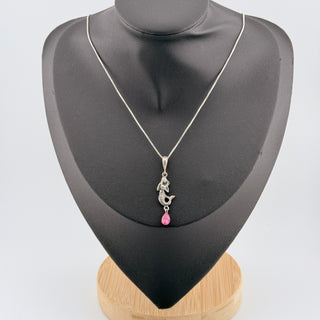 Sterling Silver Mermaid Pendant Necklace with Natural Ruby Drop 18 Inch Chain