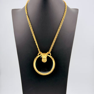 Vintage Florenza Ram Magnifying Pendant Necklace with Goldtone Frame