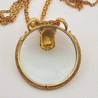 Vintage Florenza Ram Magnifying Pendant Necklace with Goldtone Frame