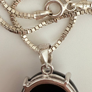 Sterling Silver Botanical Pendant Necklace with Black Synthetic Stone and Colorful Accents