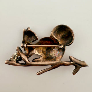 Vintage Sterling Silver Squirrel Brooch with Rhinestone Tail and Acorn Detail