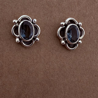 Sterling Silver Blue Topaz Post Earrings 6x8mm Oval Cut Gemstones