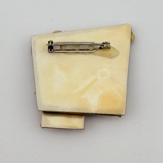 Vintage Artisan Painted Cottage Brooch in Dimensional Resin