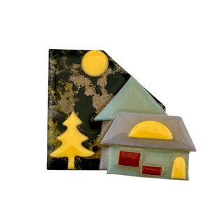 Vintage Lucinda House Pin with Full Moon, Pine Tree, and Slate Roof Cottage