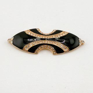 Vintage Trifari Art Deco Revival Brooch with Black Enamel and Crystal Pave