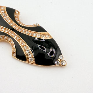 Vintage Trifari Art Deco Revival Brooch with Black Enamel and Crystal Pave