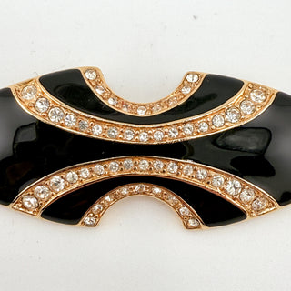 Vintage Trifari Art Deco Revival Brooch with Black Enamel and Crystal Pave