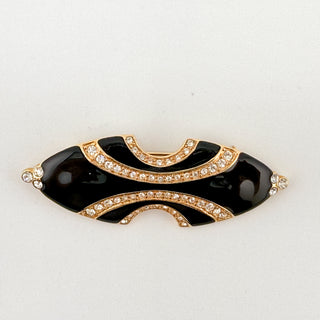 Vintage Trifari Art Deco Revival Brooch with Black Enamel and Crystal Pave