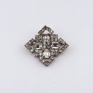 Unmarked Vintage Rhinestone Diamond-Shaped Brooch • Art Deco Style • 1.25”
